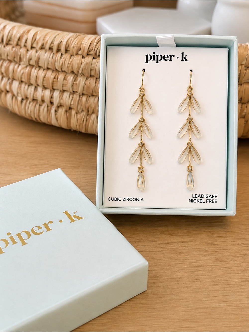 Piper•K Gold-Tone Drop Earrings with Clear Teardrop Stones